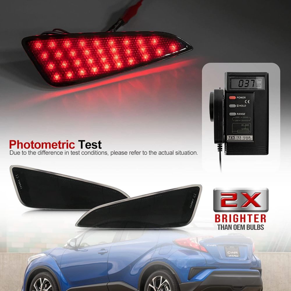 NSLUMO LED Rear Bumper Reflector Marker Lights Compatible w/ 2017-2021 To-yota C-HR Smoked Lens Red Led Bumper Reflector Tail Lamps Rear Fog Lights OEM Replacement