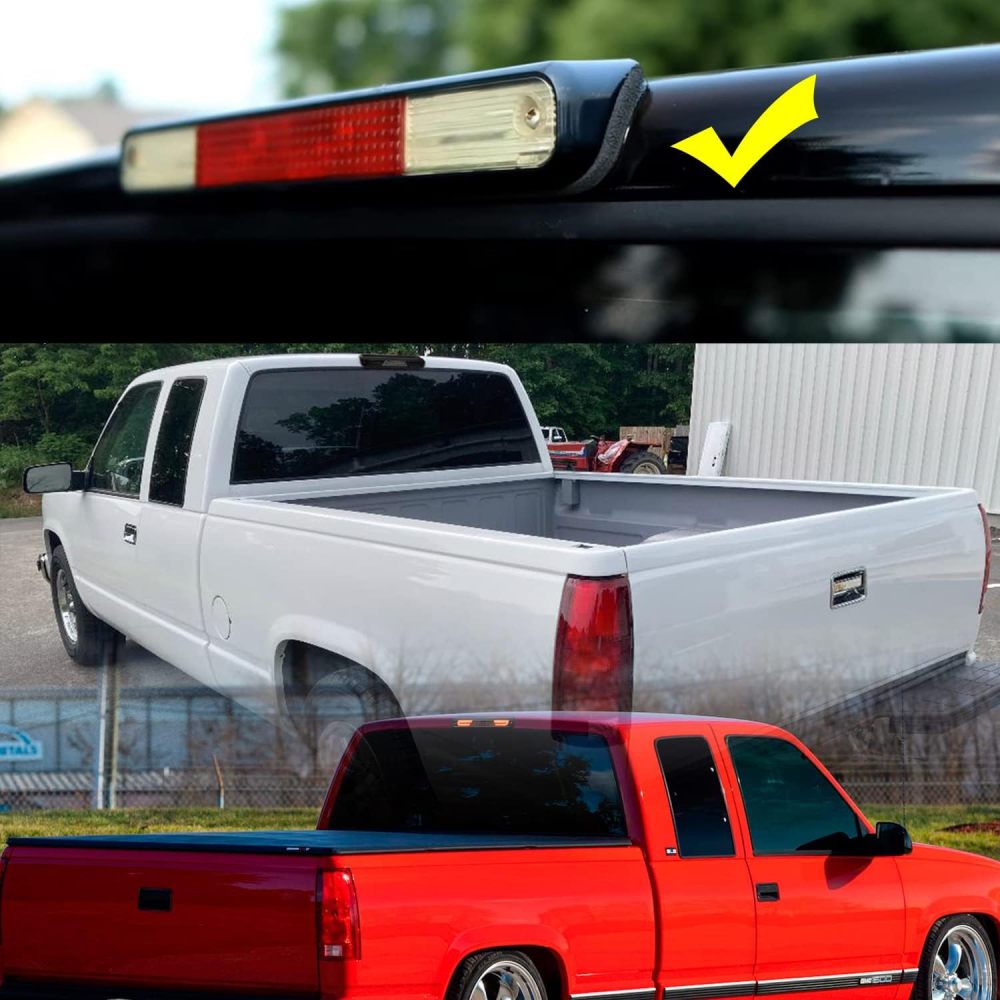 Led Third Brake Light Replacement for 1994 95 96 97 98 99 2000 OBS Chevy C1500 K1500 C/K Extended Cab Trucks GMT400 Red LED 3rd Brake Center High Mount Stop Lamp White Cab Cargo Light Smoked Lens