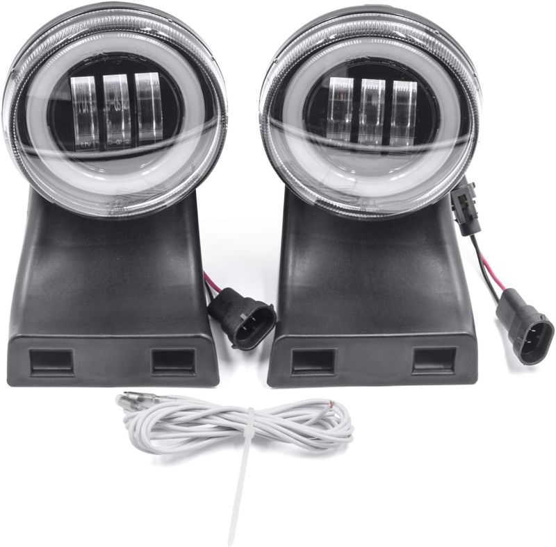 NSLUMO Round Halo LED Fog Lights for 1994-2002 Dodge RAM 1500 2500 3500 w/ 2 Brackets OEM Factory Fog Lamp Replacement Xenon White LED Driving Lights