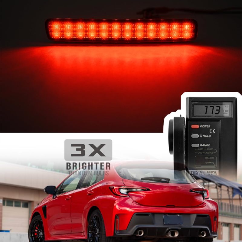 NSLUMO LED Rear Bumper Reflector Lights for 2023 2024 up To'yota GR Corolla Red Led Tail Driving Parking Lamps Full Strip LED Reflector Upgrade Light Kit Smoked Lens