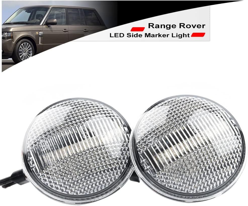 NSLUMO Amber LED Sequential Side Marker Light Kit Compatible With 2006-2012 Lan'd Rover Range Rover L322 Clear Lens LED Front Fender Dynamic Blink Turn Signal Light Replace OEM Clear Sidemarker Lamps