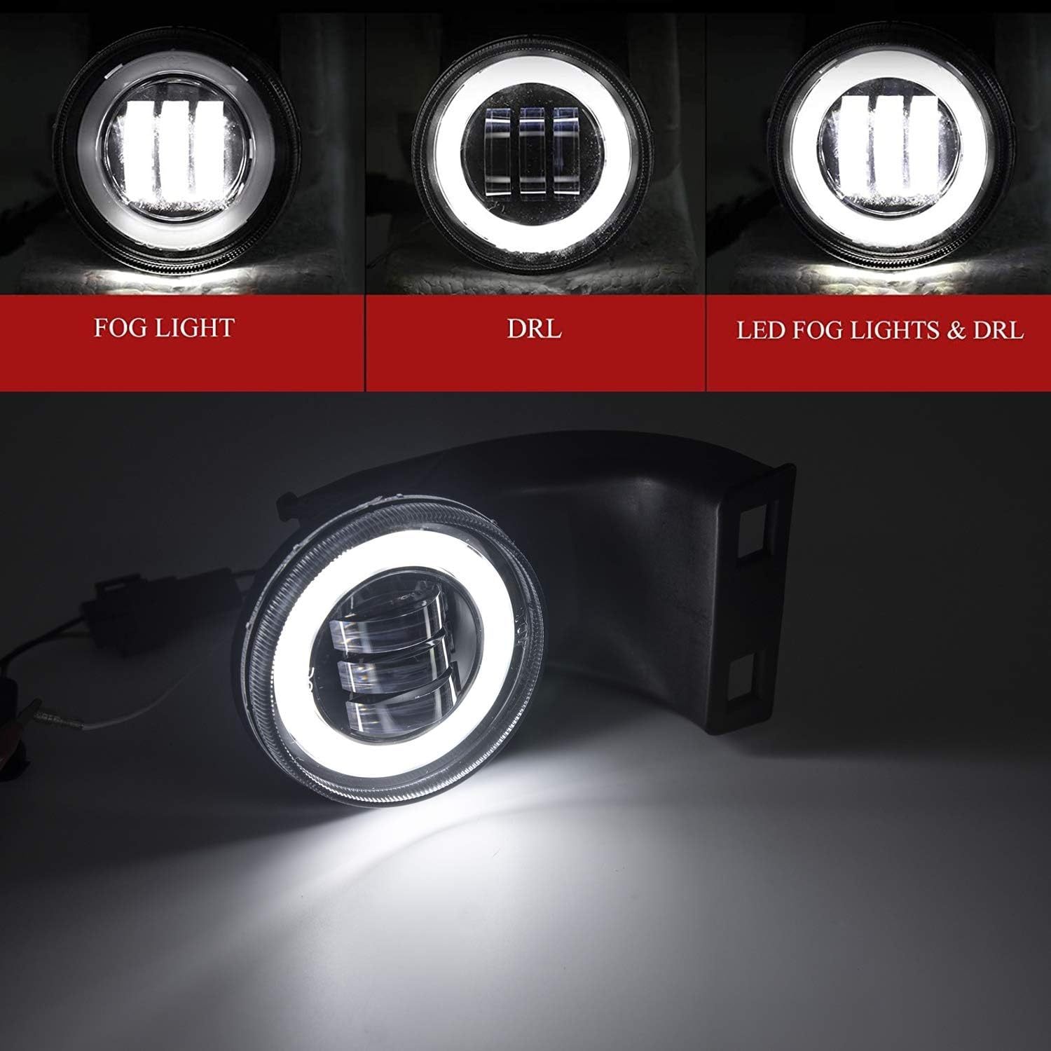 NSLUMO Round Halo LED Fog Lights for 1994-2002 Dodge RAM 1500 2500 3500 w/ 2 Brackets OEM Factory Fog Lamp Replacement Xenon White LED Driving Lights