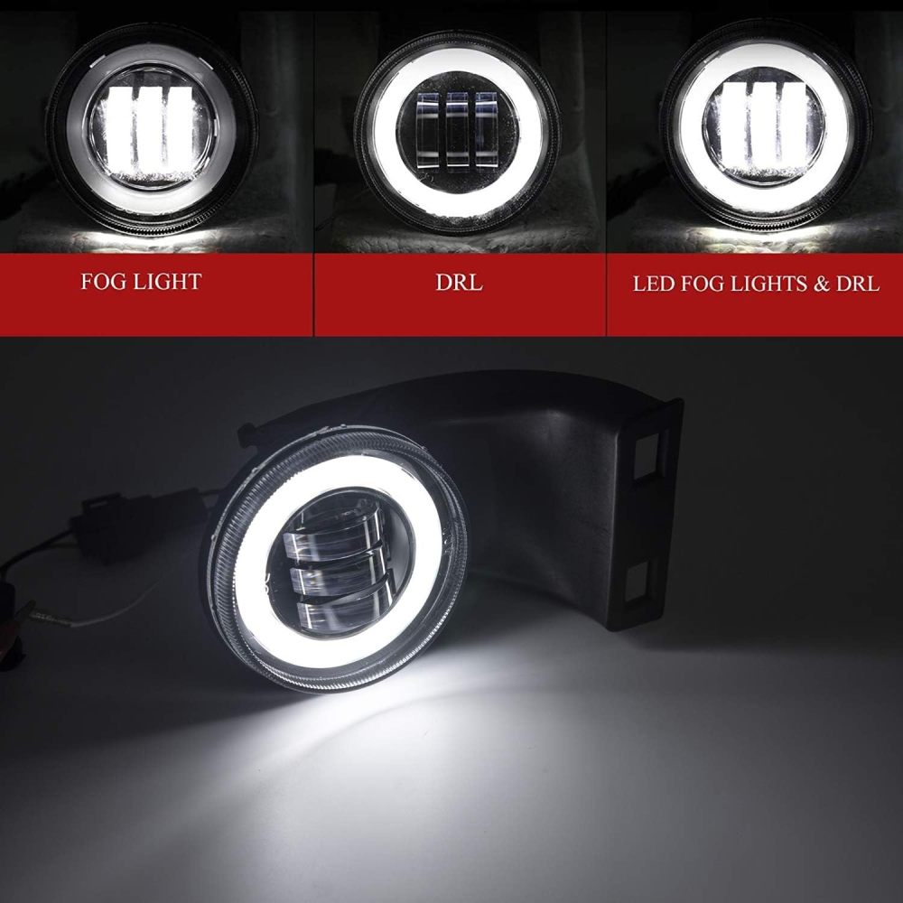 NSLUMO Round Halo LED Fog Lights for 1994-2002 Dodge RAM 1500 2500 3500 w/ 2 Brackets OEM Factory Fog Lamp Replacement Xenon White LED Driving Lights