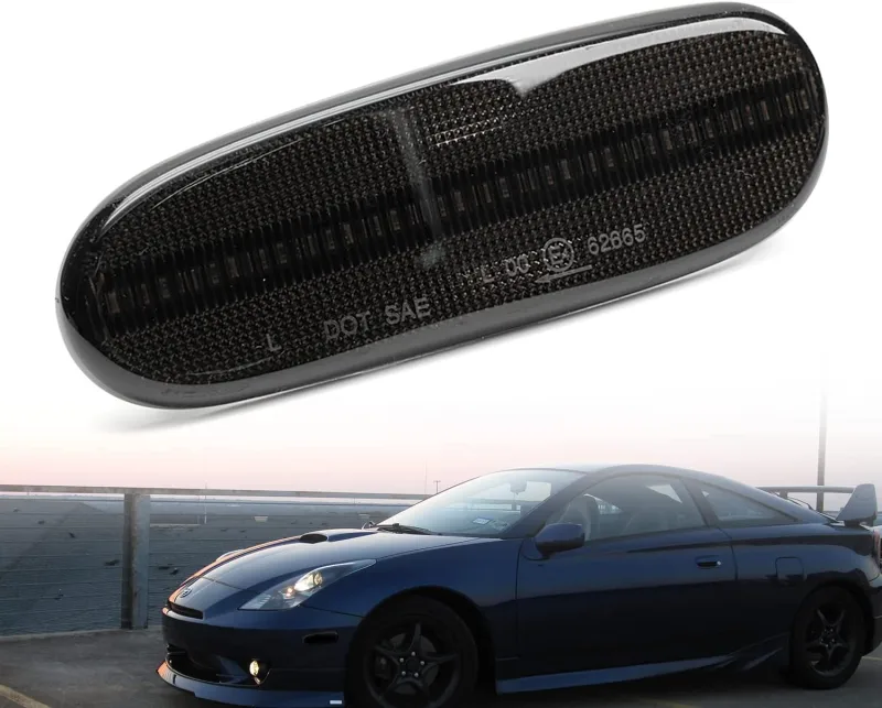 NSLUMO LED Front Side Marker Lights Replacement for 2000-2005 To'yota MR2 Spyder & Celica GT GTS, Euro Smoked Lens Amber Led Bumper Side Signal Parking Light Assembly Replace OEM Sidemarker Lamps
