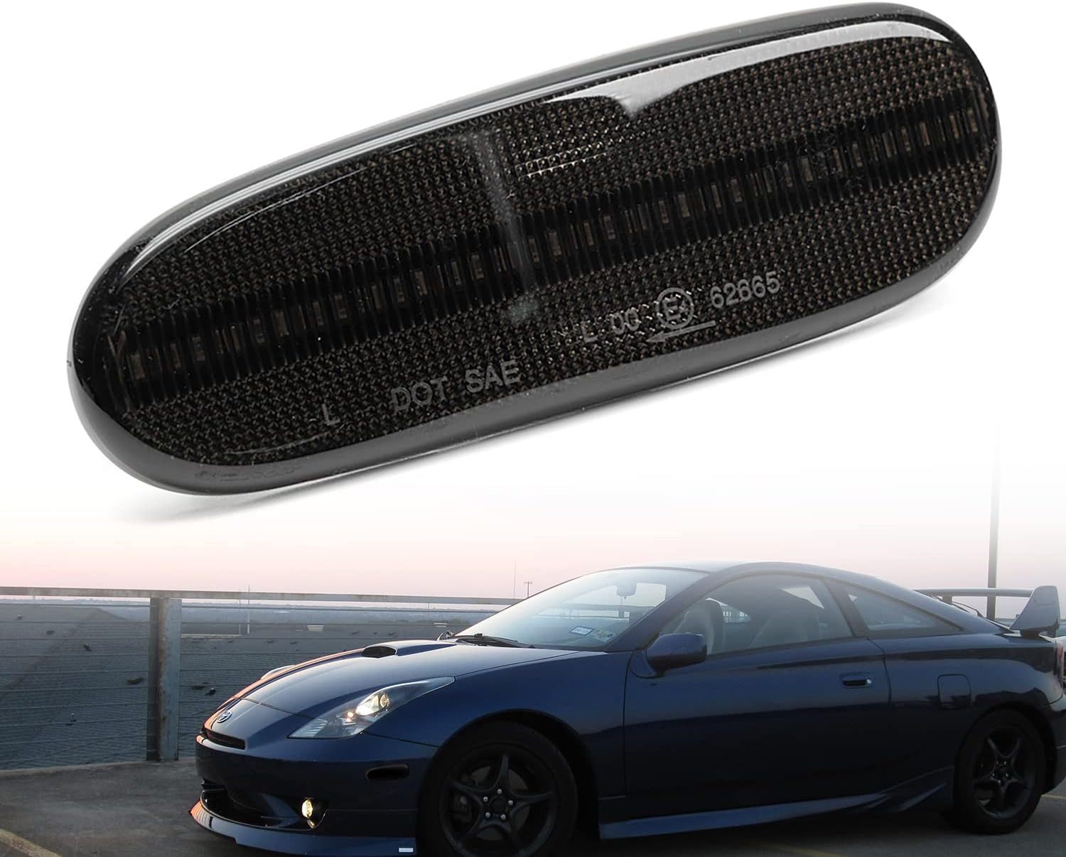 NSLUMO LED Front Side Marker Lights Replacement for 2000-2005 To'yota MR2 Spyder & Celica GT GTS, Euro Smoked Lens Amber Led Bumper Side Signal Parking Light Assembly Replace OEM Sidemarker Lamps