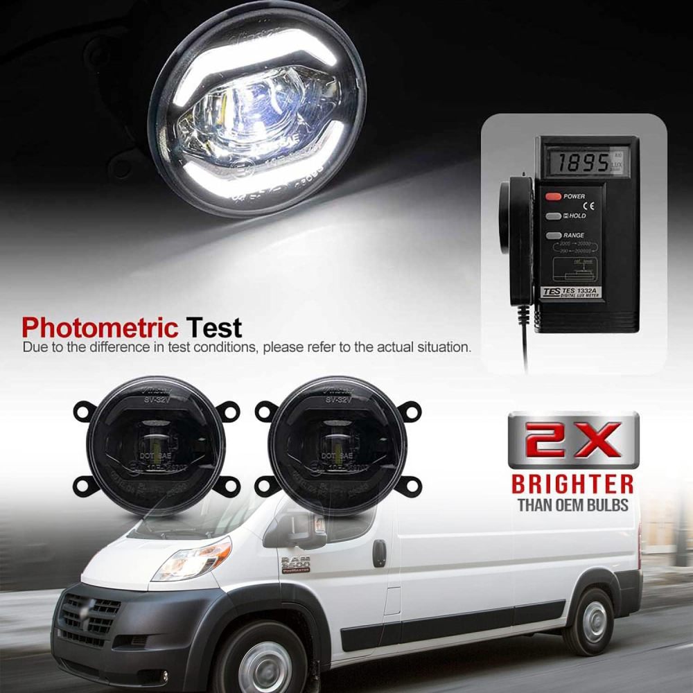 NSLUMO Led Fog Lamp Assembly Replacement for Ram Promaster 1500 2500 3500 2014-2021 Xenon White Halo DRL Driving Lamps 12V High Power Chips 10W Led DRL Fog Light Kit