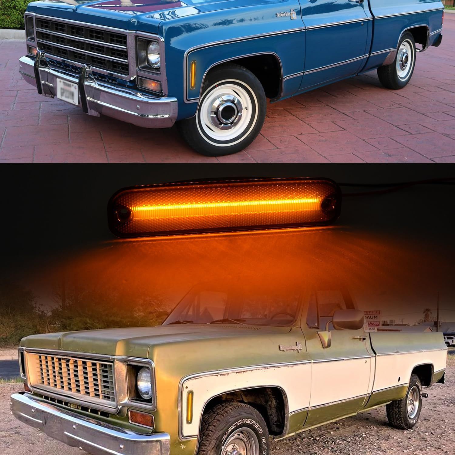 Led Side Marker Lights for 1973-1980 GMC Chevy C/K Series Pickup Trucks K5 Blazer Suburban Amber Led Front Bumper Side Marker Repeater Lamp Kit LH RH Smoked Lens Led Sidemarkers 6270433 6270434