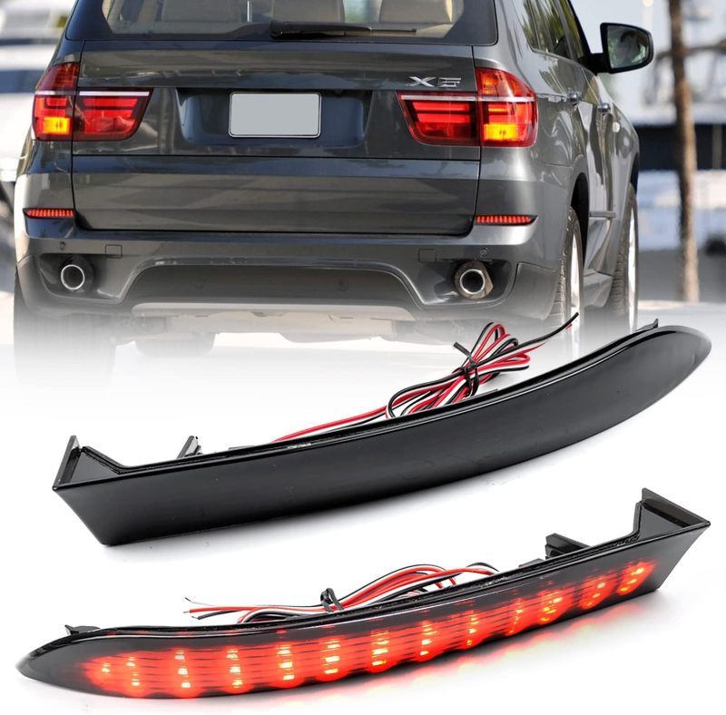 NSLUMO LED Rear Bumper Reflector Lights for 2010-2013 B-MW X5 E70 LCI w/o M Sprots Red Led Tail Driving Parking Lamps Full Strip LED Reflector Upgrade Light Kit Smoked Lens