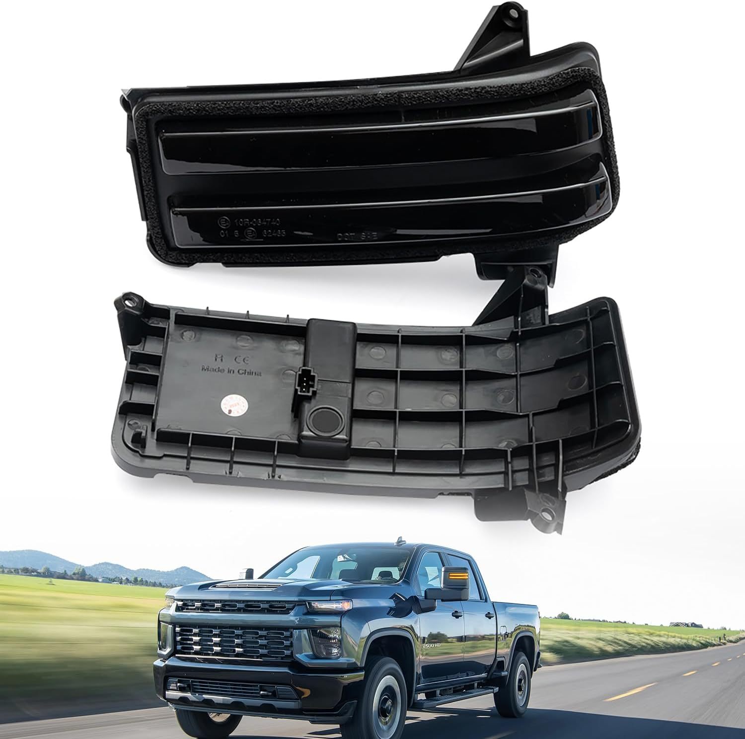 Sequential LED Side Mirror Marker Lights for 2020 2021 2022 2023 Chevy Silverado GMC Sierra 2500HD 3500HD Towing Mirror Amber Turn Signal Indicator & White DRL Parking Lamp Assembly Smoked Lens