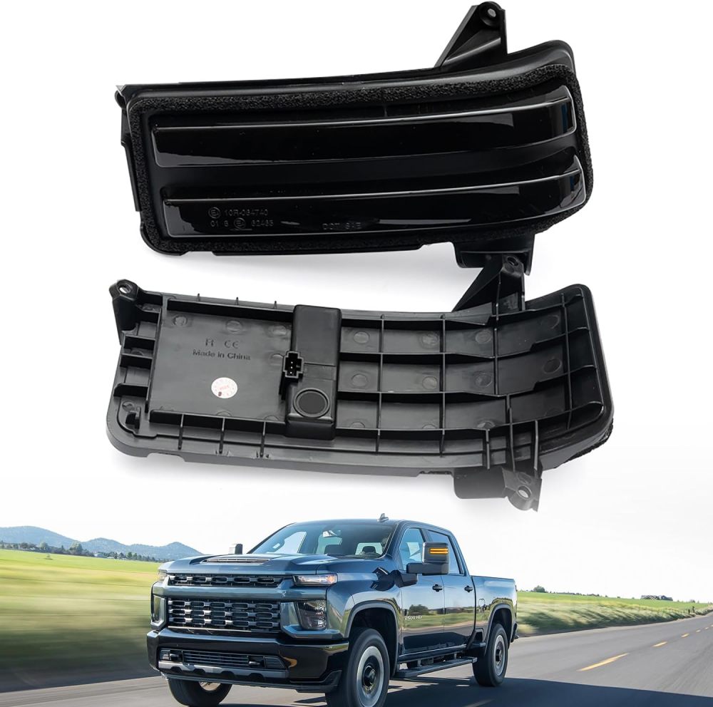 Sequential LED Side Mirror Marker Lights for 2020 2021 2022 2023 Chevy Silverado GMC Sierra 2500HD 3500HD Towing Mirror Amber Turn Signal Indicator & White DRL Parking Lamp Assembly Smoked Lens