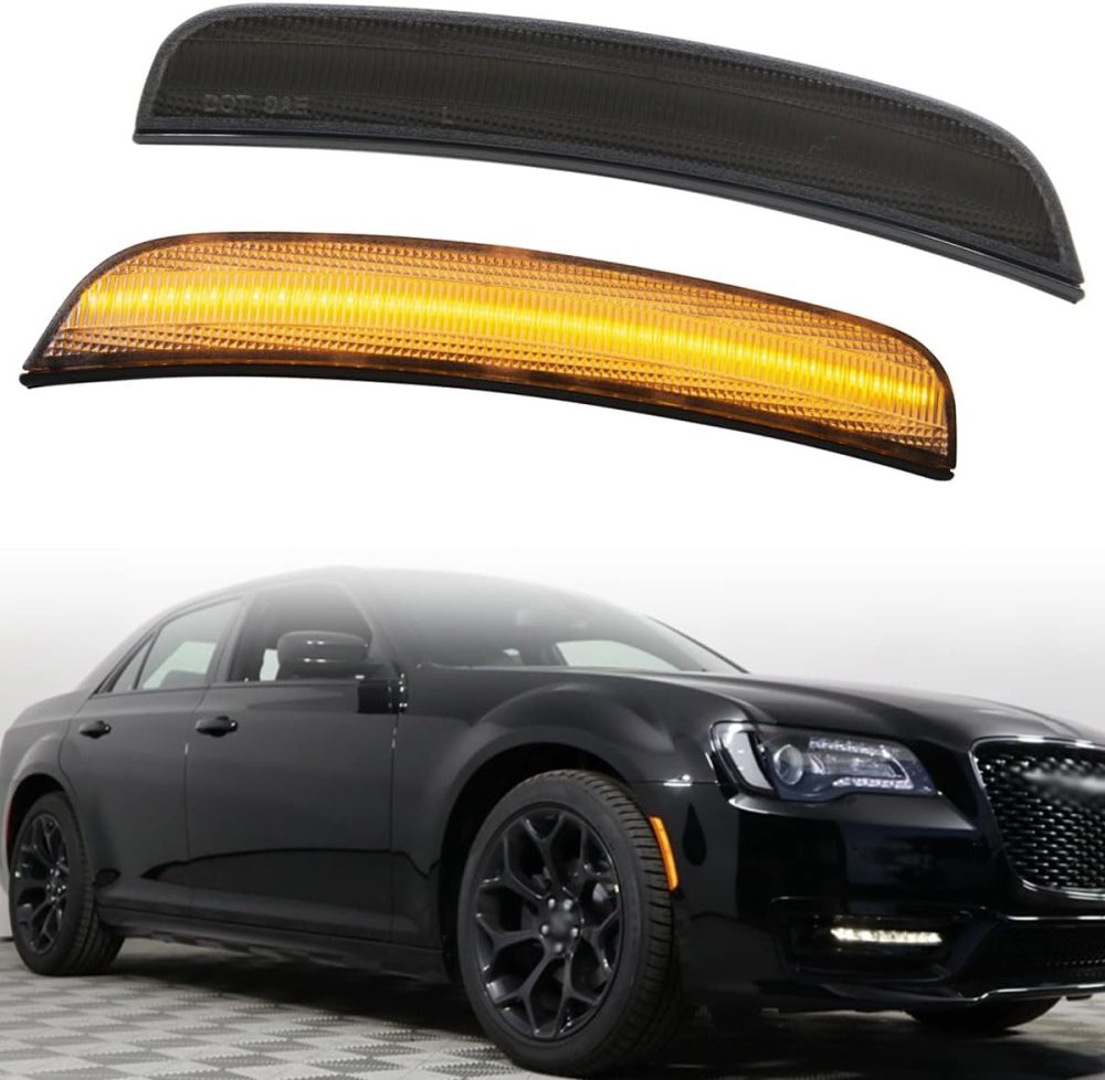 NSLUMO Amber Front LED Side Marker Lights for Chrysler 300 2015 2016 2017 2018 2019 2020 2021 2022 2023 Smoked Lens Fender Marker Light Kit