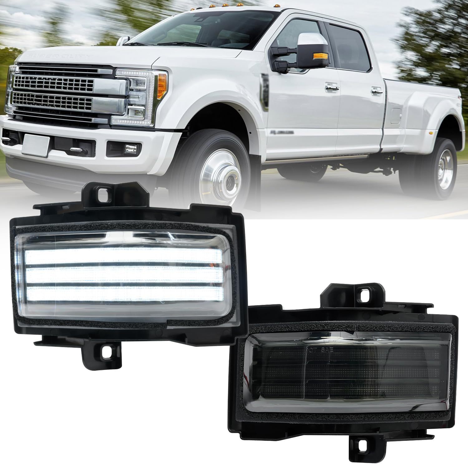 NSLUMO Sequential LED Side Mirror Marker Lights Compatible w/2015-2023 F150 F250 F350 F450 Pickup Towing Mirror Amber Turn Signal Indicator & White DRL Parking Lamp Assembly Smoked Lens