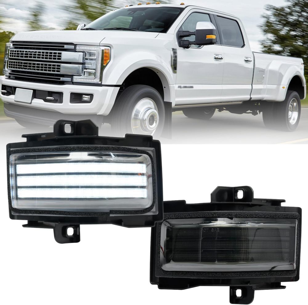 NSLUMO Sequential LED Side Mirror Marker Lights Compatible w/2015-2023 F150 F250 F350 F450 Pickup Towing Mirror Amber Turn Signal Indicator & White DRL Parking Lamp Assembly Smoked Lens