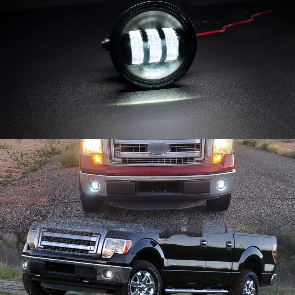 NSLUMO Led Fog Light Assembly Replacement for F150 2006 2007 2008 2009 2010 2011 2012 2013 2014 Pickup 4-1/2 Inch Led Bumper Fog Driving Lamps Xenon White OEM-fit Front Fog Lights Kit