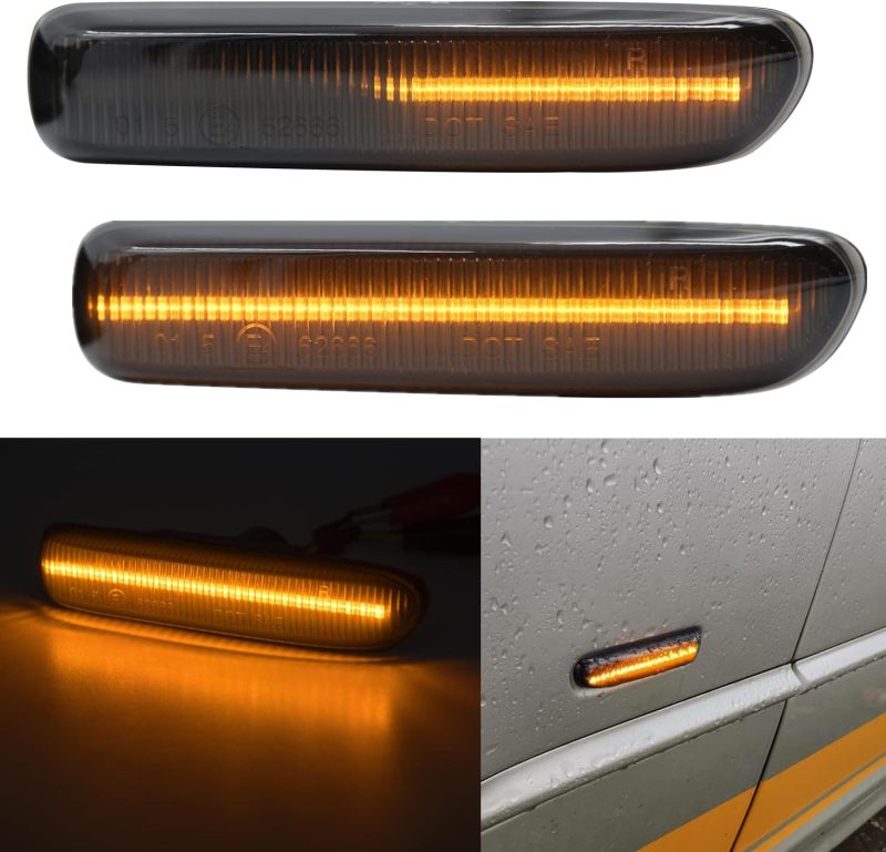 Sequential Amber LED Side Marker Lights for B'MW E46 Pre-LCI 1999-2001 323i 328i Sedan,1999-2003 325Ci 330Ci Coupe Convertible Front Fender Turn Signal Blinker Lamps OEM Replacement (Smoked Lens)