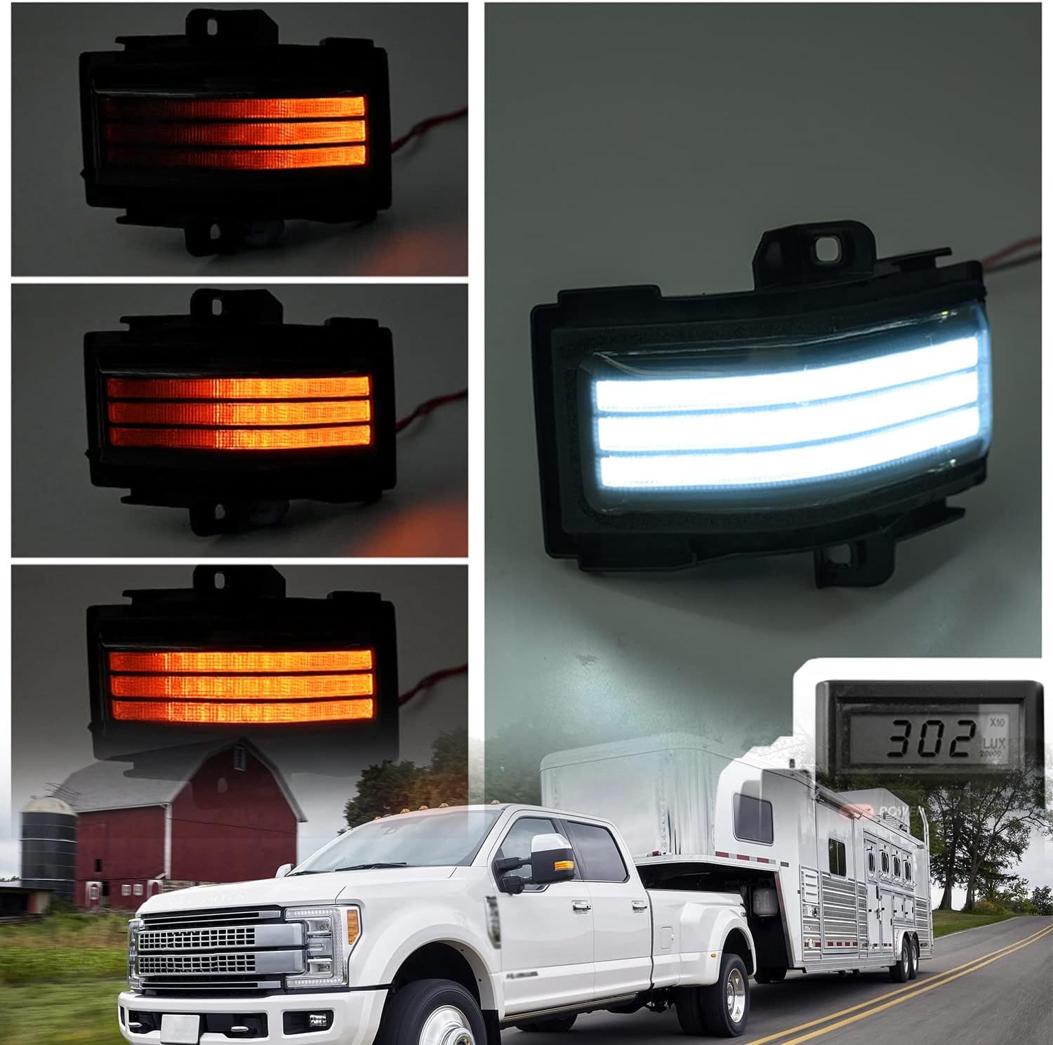 NSLUMO Sequential LED Side Mirror Marker Lights Compatible w/2015-2023 F150 F250 F350 F450 Pickup Towing Mirror Amber Turn Signal Indicator & White DRL Parking Lamp Assembly Smoked Lens