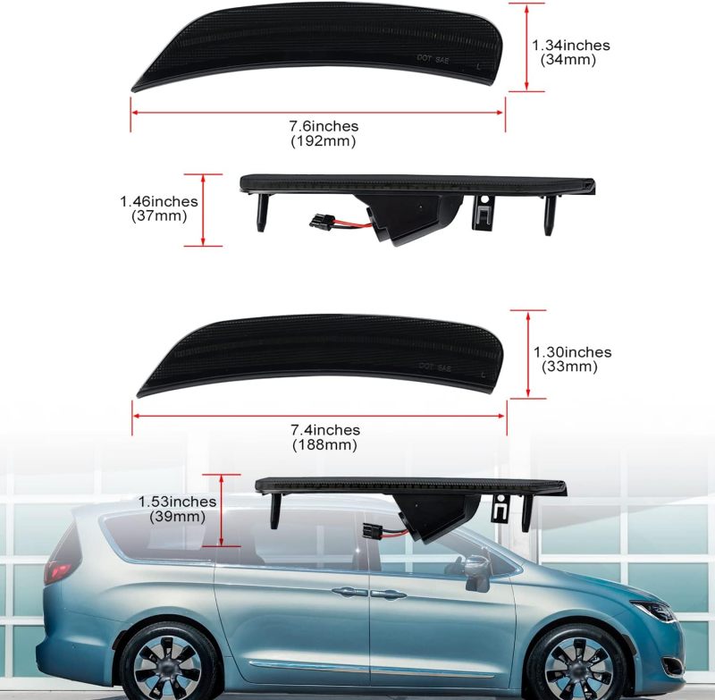 NSLUMO Led Side Marker Lights Replacement for 2017 2018 2019 2020 2021 2022 Chrysler Pacifica Amber Front Rear Red Side Markers Left Right Fender OEM Fit Sidemarker Lamps Kit Euro Smoked Lens