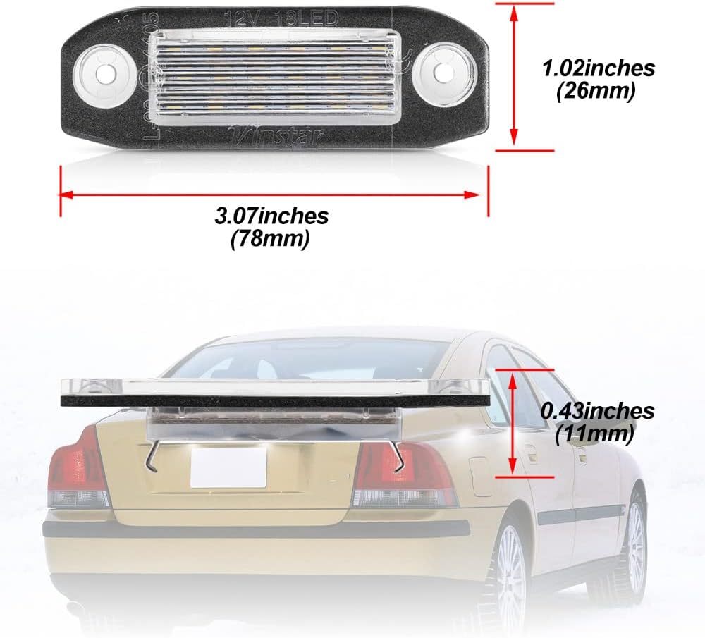 LED License Plate Lights Replacement for 2009-2017 Volvo XC60 2003-2014 XC90 S60 Xenon White 18-Led Number License Plate Lamps Bulb OEM Fit Canbus Error Free