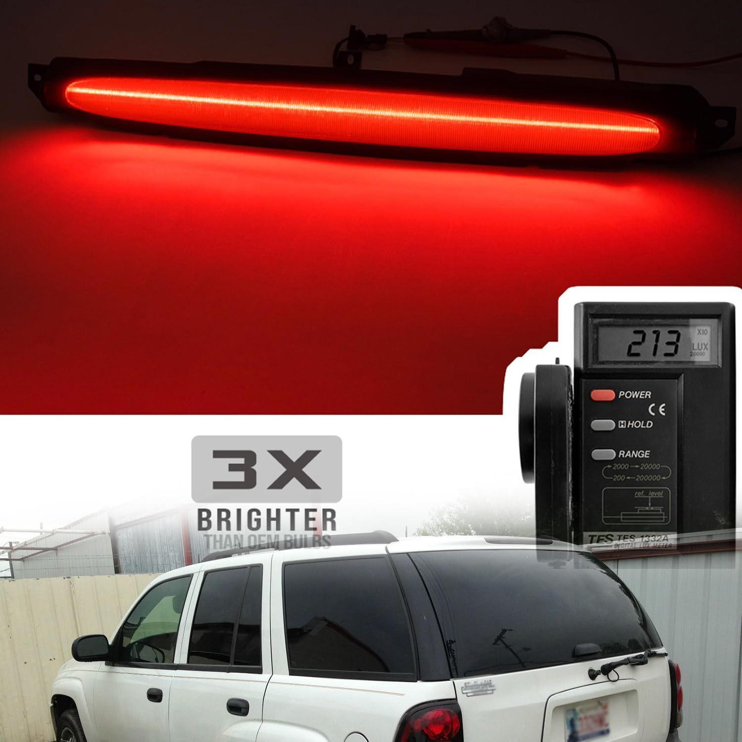 NSLUMO Led Third Brake Light Replacement for Chevy TrailBlazer GMC Envoy 2002-2009 LED 3rd Brake Center High Mount Stop Lamp Smoked Lens Red CHMSL 15201921