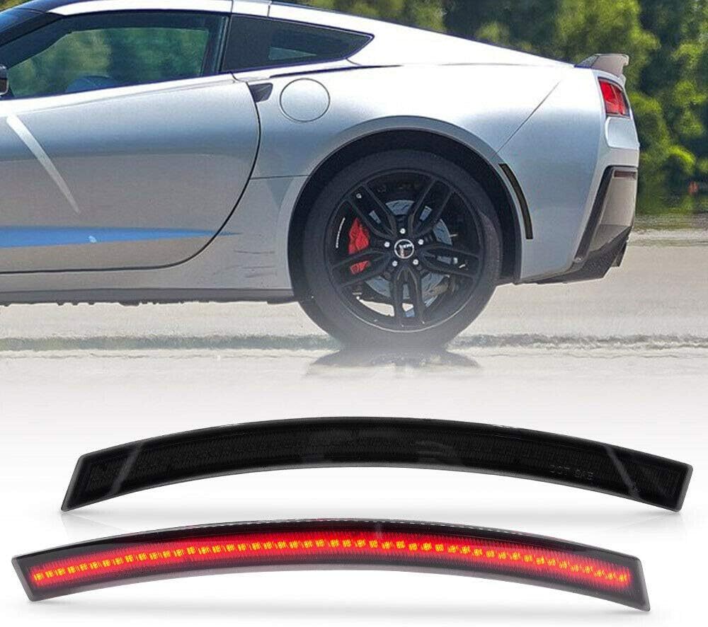 NSLUMO Led Rear Side Marker Lights for Chevy C7 Corvette 2014-2019 Smoked Lens Rear Red C7 Side Marker Strip Lights Replace OEM Sidemarker