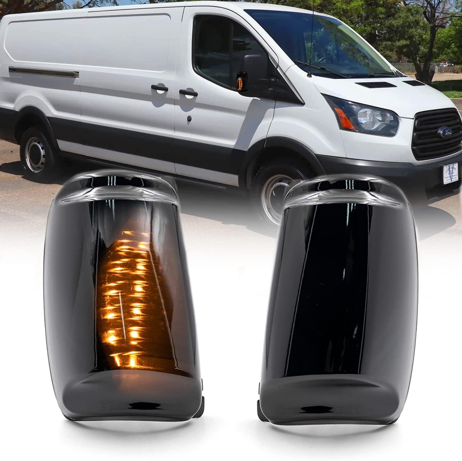 NSLUMO Amber LED Side Mirror Marker Lights Compatible w/ 2015-2021 F-ord Transit 150 250 350 Smoked Lens Side Mirror Blinker Turn Signal Indicator Lamp Assembly