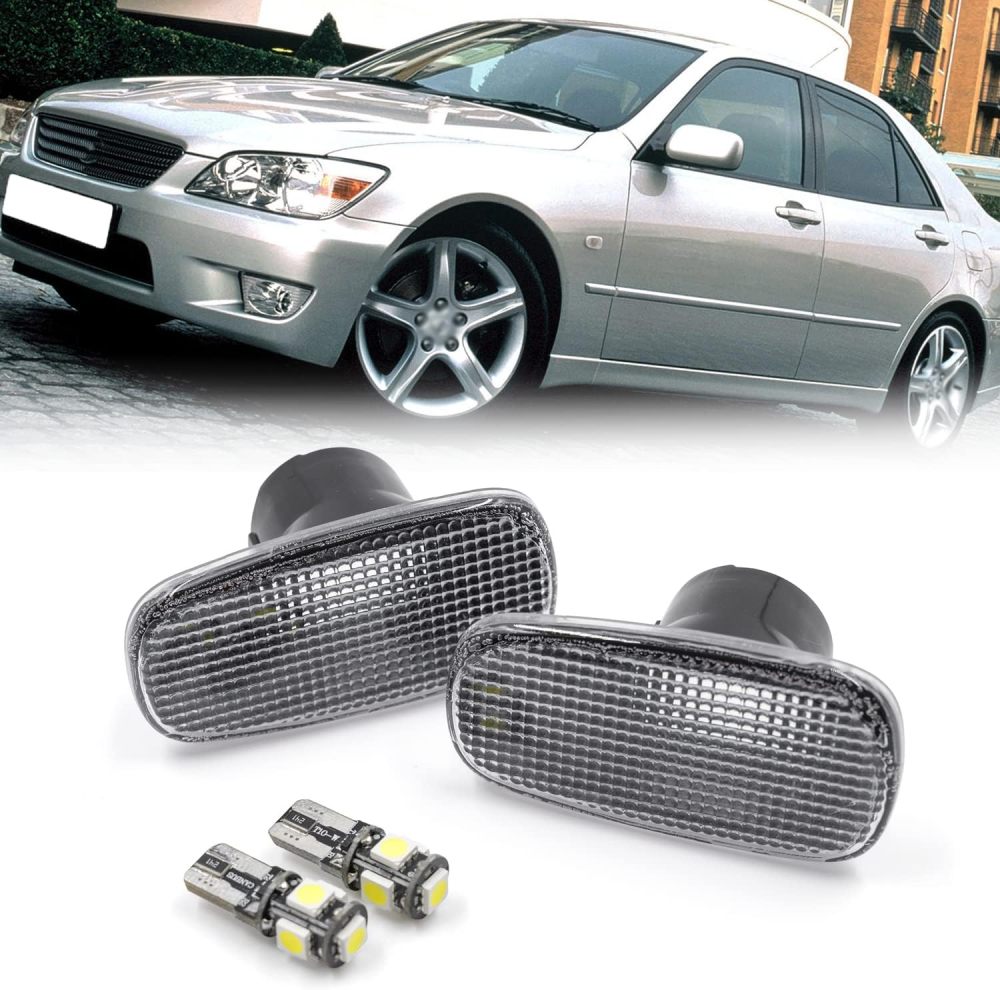 NSLUMO White Led Side Marker Lights for Le'xus IS300 IS200 Altezza SXE10 JCE10 2000-2005 Clear Lens Side Lights Housing w/Xenon White T10 5-SMD LED Bulbs OEM Sidemarker Lamps Replacement