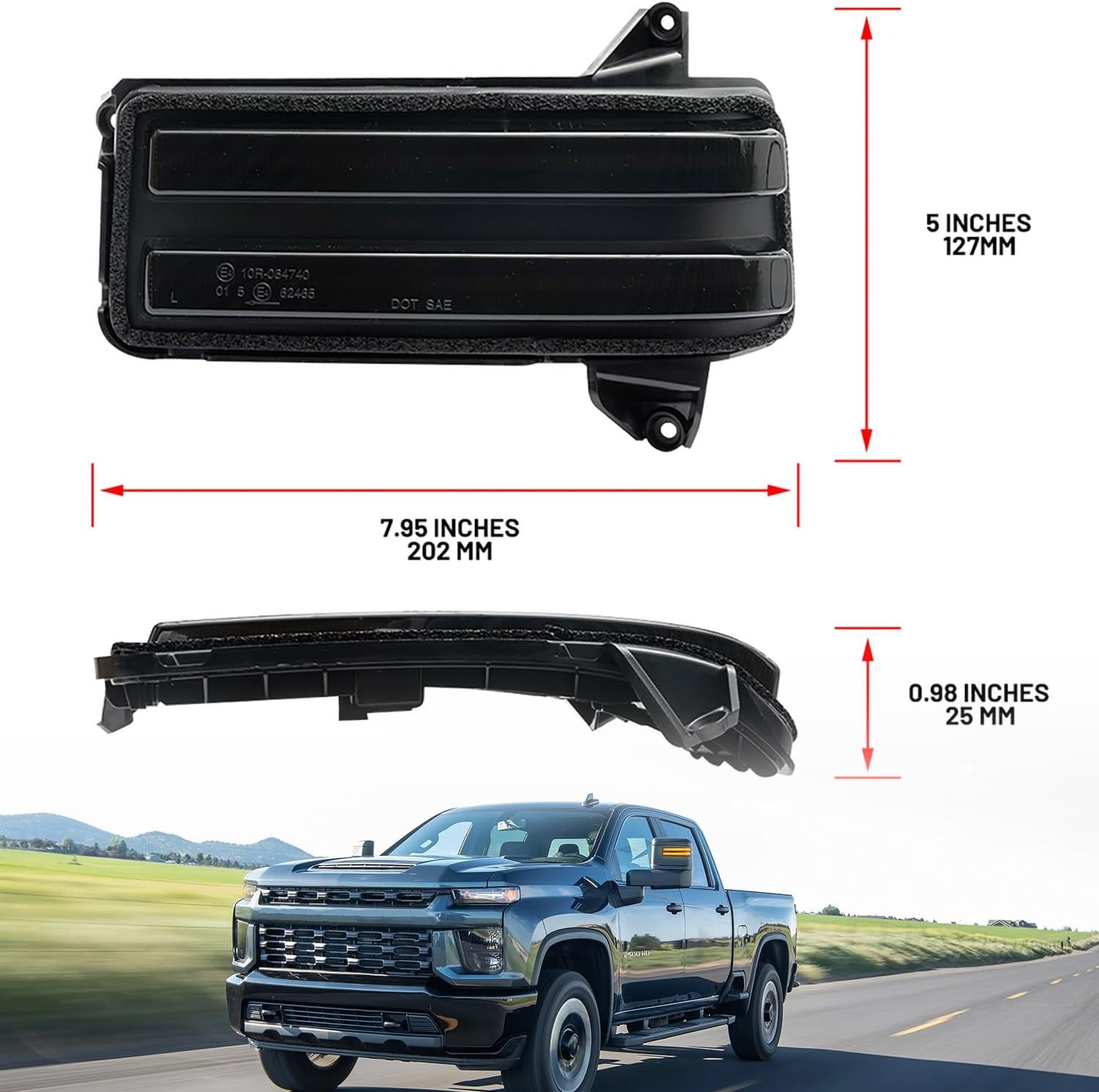 Sequential LED Side Mirror Marker Lights for 2020 2021 2022 2023 Chevy Silverado GMC Sierra 2500HD 3500HD Towing Mirror Amber Turn Signal Indicator & White DRL Parking Lamp Assembly Smoked Lens