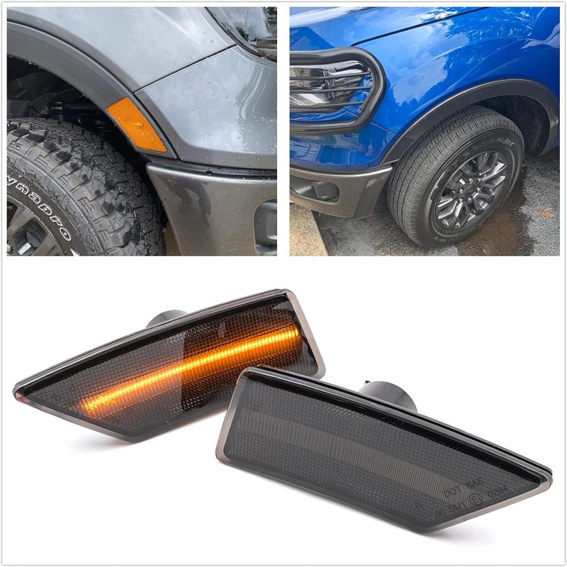 NSLUMO Led Side Marker Lights for 2019 2020 2021 F-ord Ranger Led Side Repeater Lamp Smoked Lens Amber LED Front Bumper Side Markers Assembly Oem Sidemarker Replacement