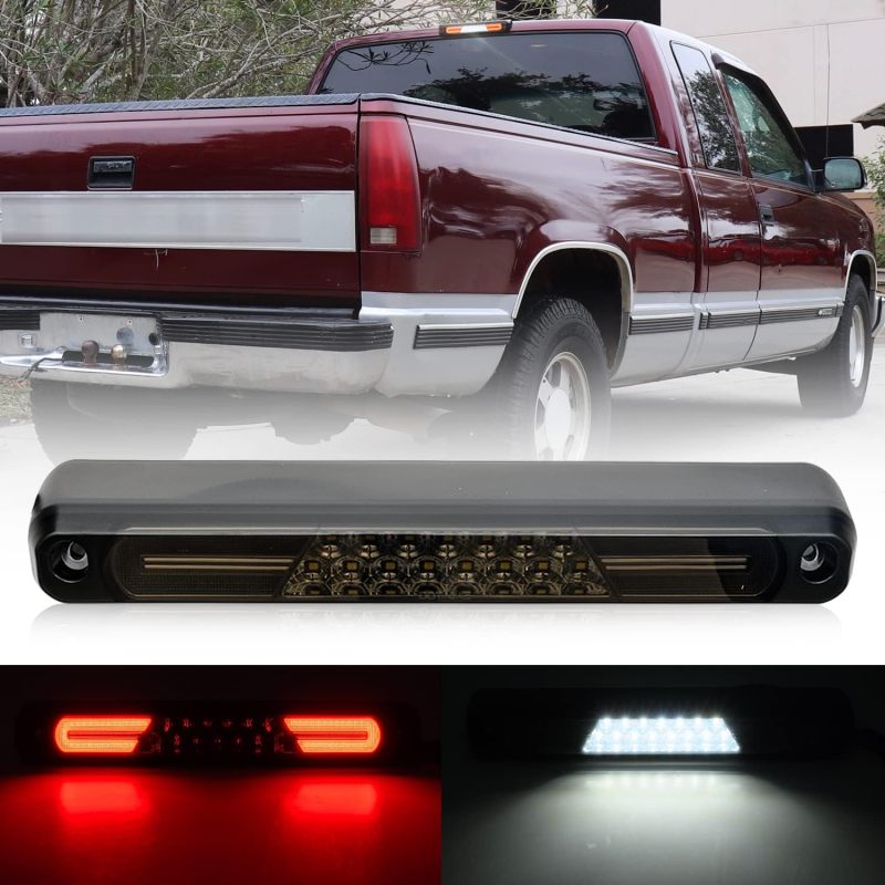 Led Third Brake Light Replacement for 1994 95 96 97 98 99 2000 OBS Chevy C1500 K1500 C/K Extended Cab Trucks GMT400 Red LED 3rd Brake Center High Mount Stop Lamp White Cab Cargo Light Smoked Lens