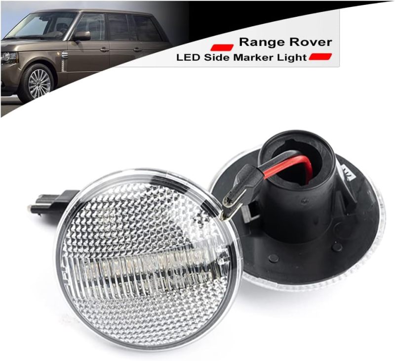 NSLUMO Amber LED Sequential Side Marker Light Kit Compatible With 2006-2012 Lan'd Rover Range Rover L322 Clear Lens LED Front Fender Dynamic Blink Turn Signal Light Replace OEM Clear Sidemarker Lamps