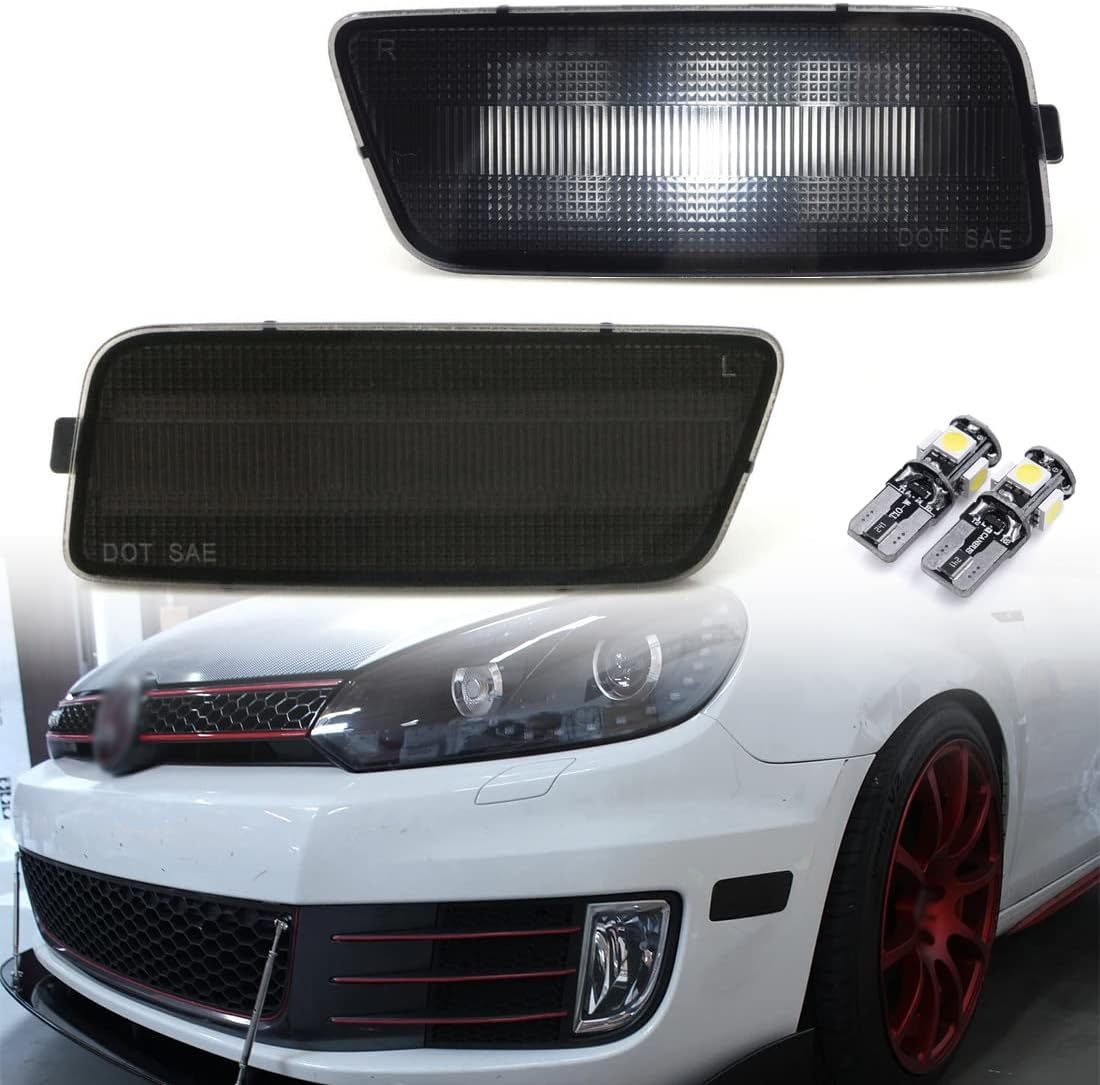 NSLUMO White Front Bumper Led Side Marker Lights for Golf MK6 GTI Smoked Lens Side Lights Replace OEM Sidemarker Lamps