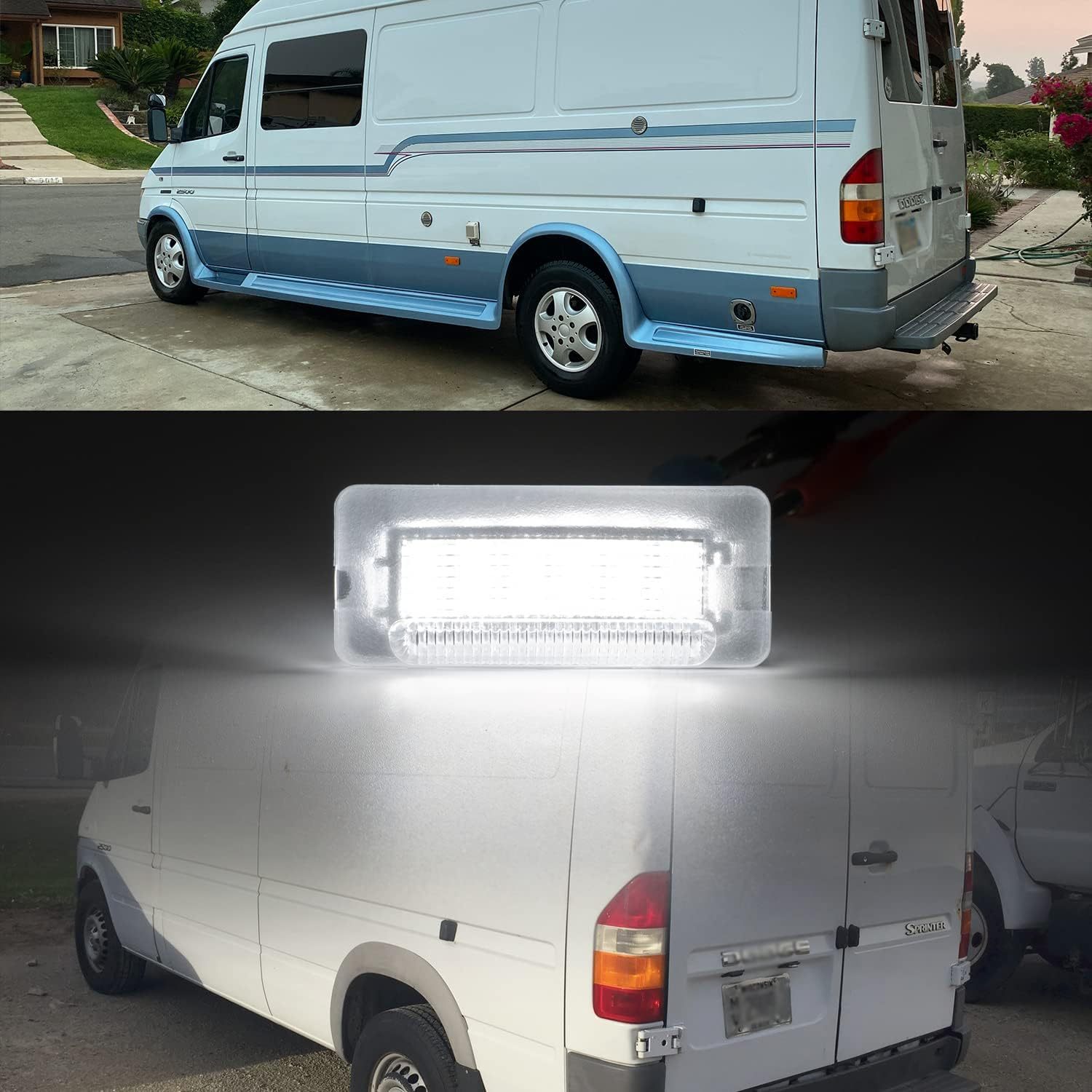 LED License Plate Lights Compatible w/ 2003-2006 Do'dge Sprinter 2500 3500 Van, OEM Led Number Lamps Replacement 6000K 18-SMD Led Xenon White Rear Tag Light Kit Assembly Canbus Error Free