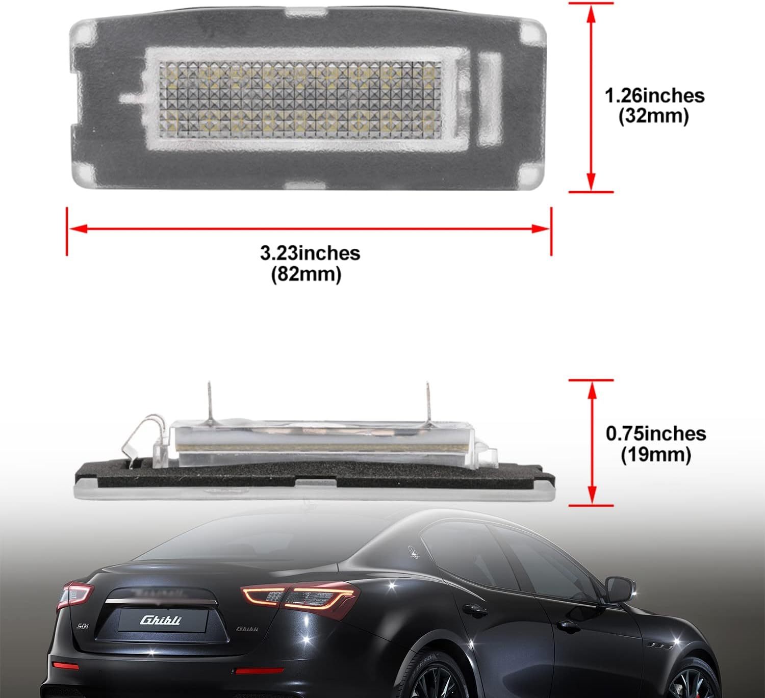 LED License Plate Lights Compatible w/ 2014-2020 Maserati Ghibli M157, OEM Led Number Lamps Replacement Canbus Error Free 6000K 18-SMD Xenon White Led Rear Tag Light Kit Assembly