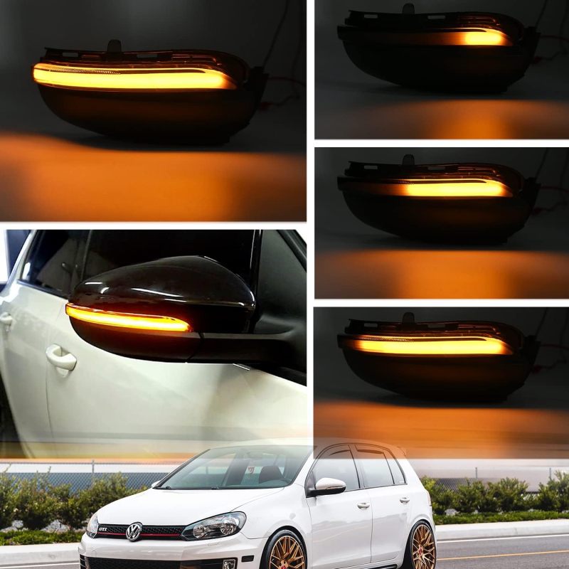 NSLUMO Sequential LED Side Mirror Marker Lights Compatible w/VW MK6 GTI MK6 Golf R32 Towing Mirror Blinker Turn Signal Indicator Lamp Assembly Smoked Lens Replacement