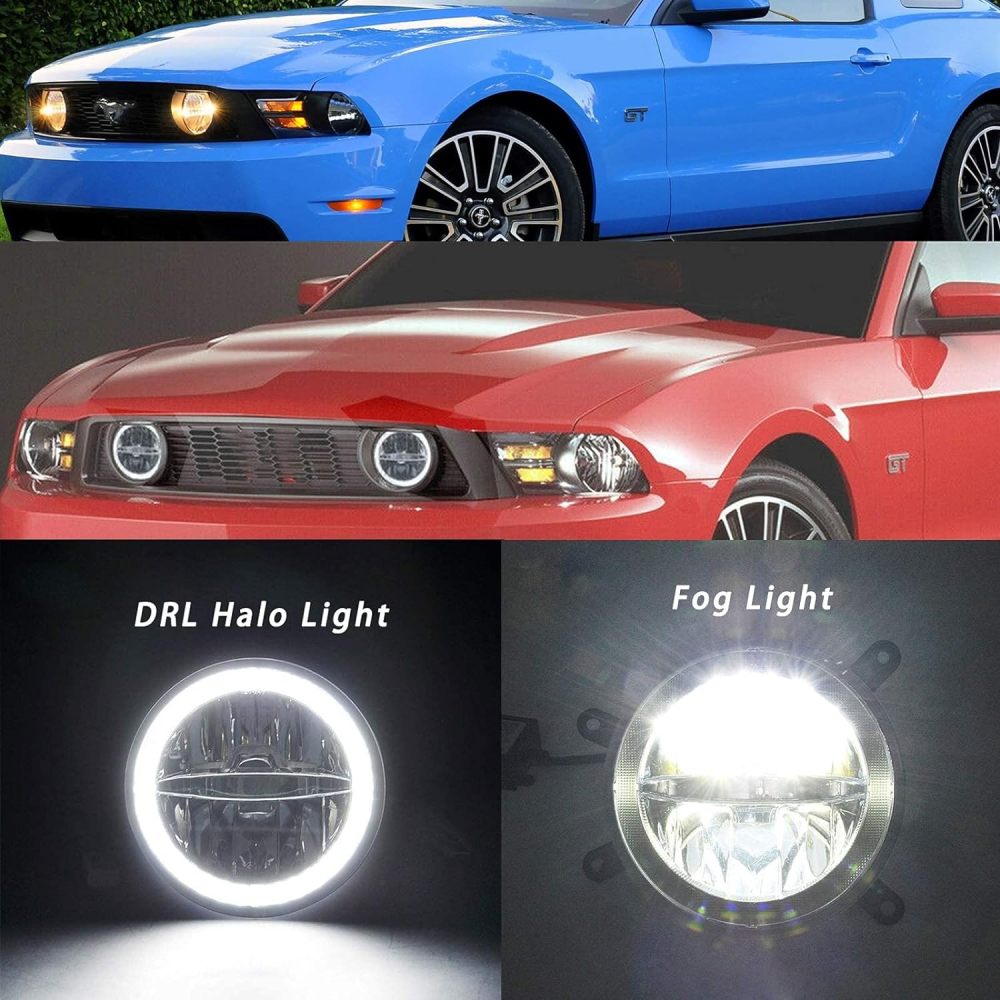 NSLUMO Mus-tang DRL Led Fog Light Kit LED Halo Fog Lights Daytime Running Driving Lamp for 2005-2009 Mus-tang GT Center Opening Grille Halo DRL Led Round Fog Lights Super Bright