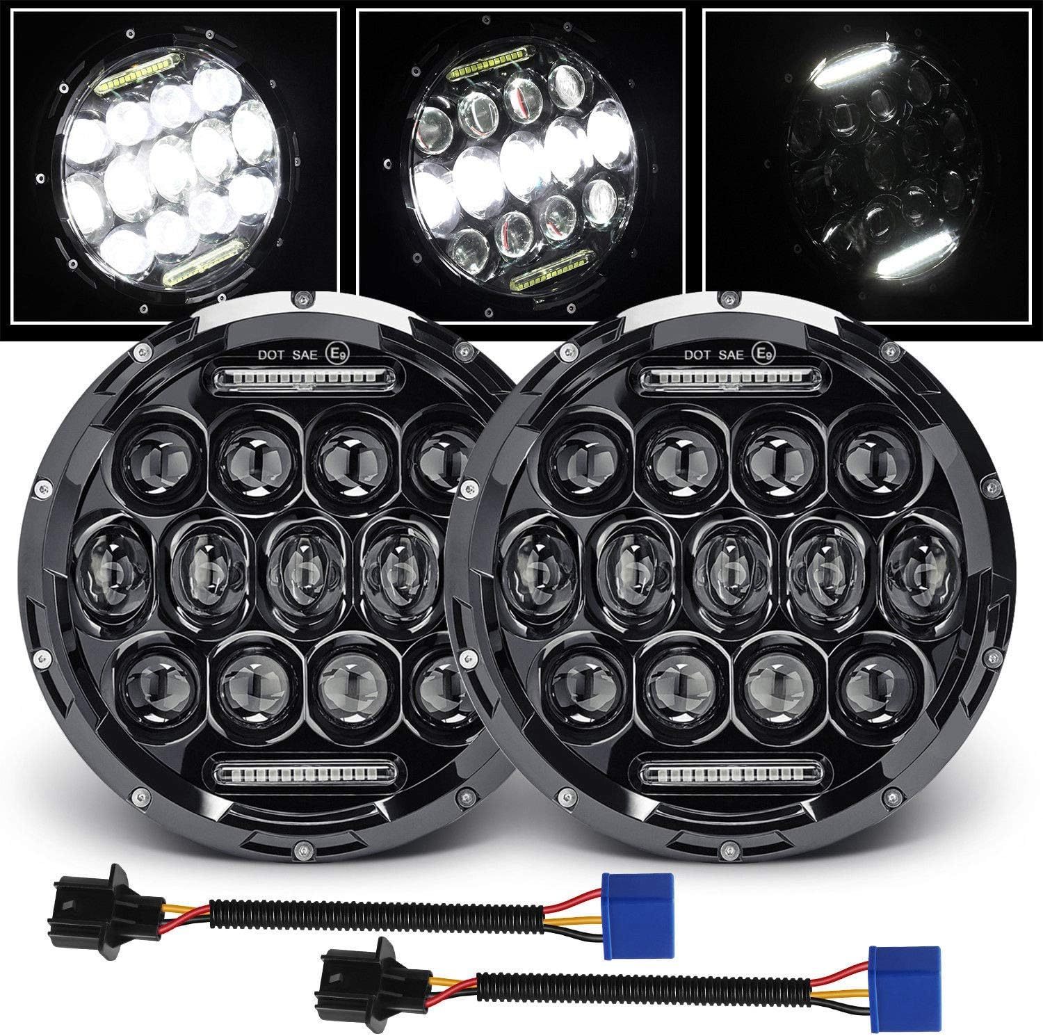 NSLUMO 7 Inch LED Headlight 75w LED Driving Headlight Replacement Kit for LandRover Defender 90 110 Super Bright High Low Beam & DRL H4 Socket H5024 H6017 H6024 Sealed Beam Led Truck Headlights