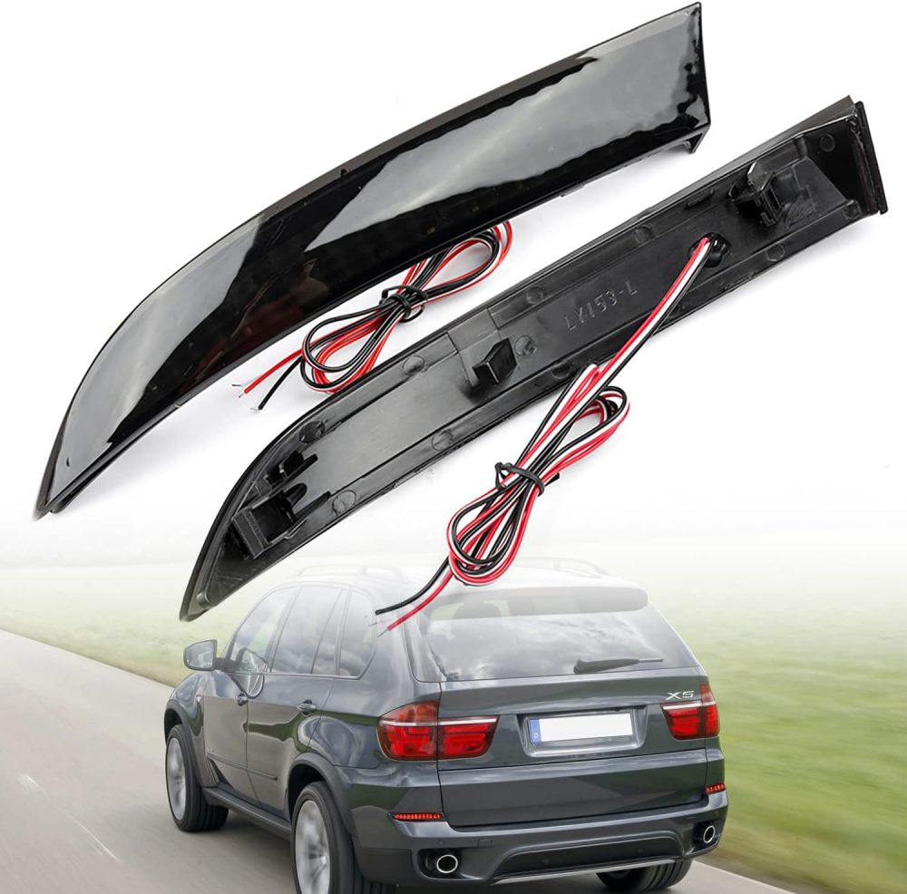 NSLUMO LED Rear Bumper Reflector Lights for 2010-2013 B-MW X5 E70 LCI w/o M Sprots Red Led Tail Driving Parking Lamps Full Strip LED Reflector Upgrade Light Kit Smoked Lens