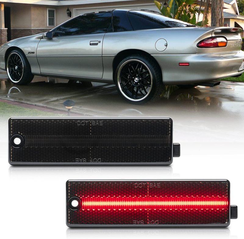 NSLUMO LED Rear Side Marker Lights Replacement for 1993-2002 Chevy Camaro Euro Smoked Lens Red Led Bumper Side Signal Parking Marker Light Assembly Replace OEM Sidemarker Lamps