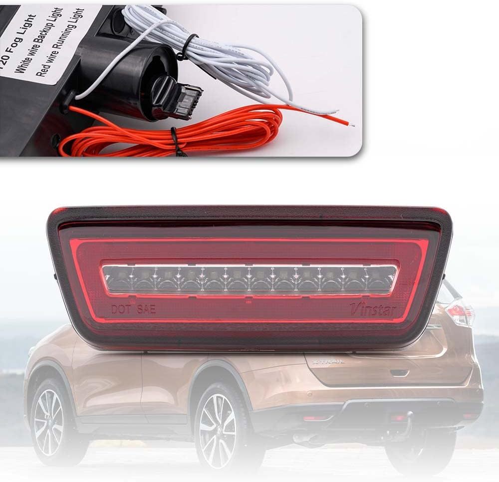 NSLUMO Led Rear Fog Backup/Reverse Brake Light for Nissan Rogue Pathfinder Murano Juke X-Trail T32 Clear Lens 3-In-1 LED Rear Fog Light White Backup Reverse Lamp & Red Tail Light