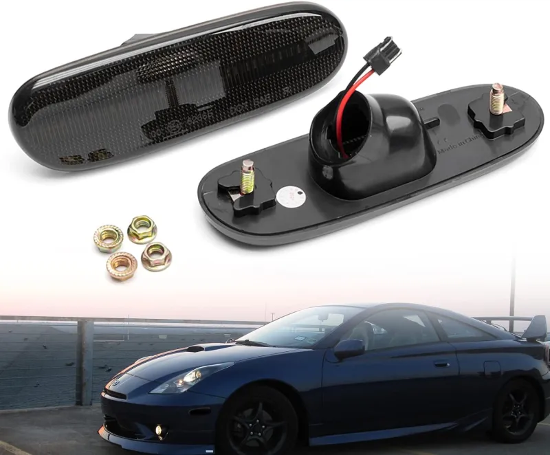 NSLUMO LED Front Side Marker Lights Replacement for 2000-2005 To'yota MR2 Spyder & Celica GT GTS, Euro Smoked Lens Amber Led Bumper Side Signal Parking Light Assembly Replace OEM Sidemarker Lamps