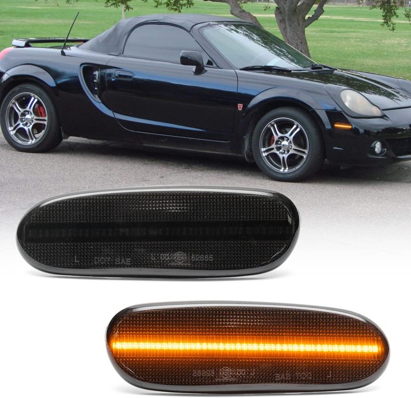 NSLUMO LED Front Side Marker Lights Replacement for 2000-2005 To'yota MR2 Spyder & Celica GT GTS, Euro Smoked Lens Amber Led Bumper Side Signal Parking Light Assembly Replace OEM Sidemarker Lamps
