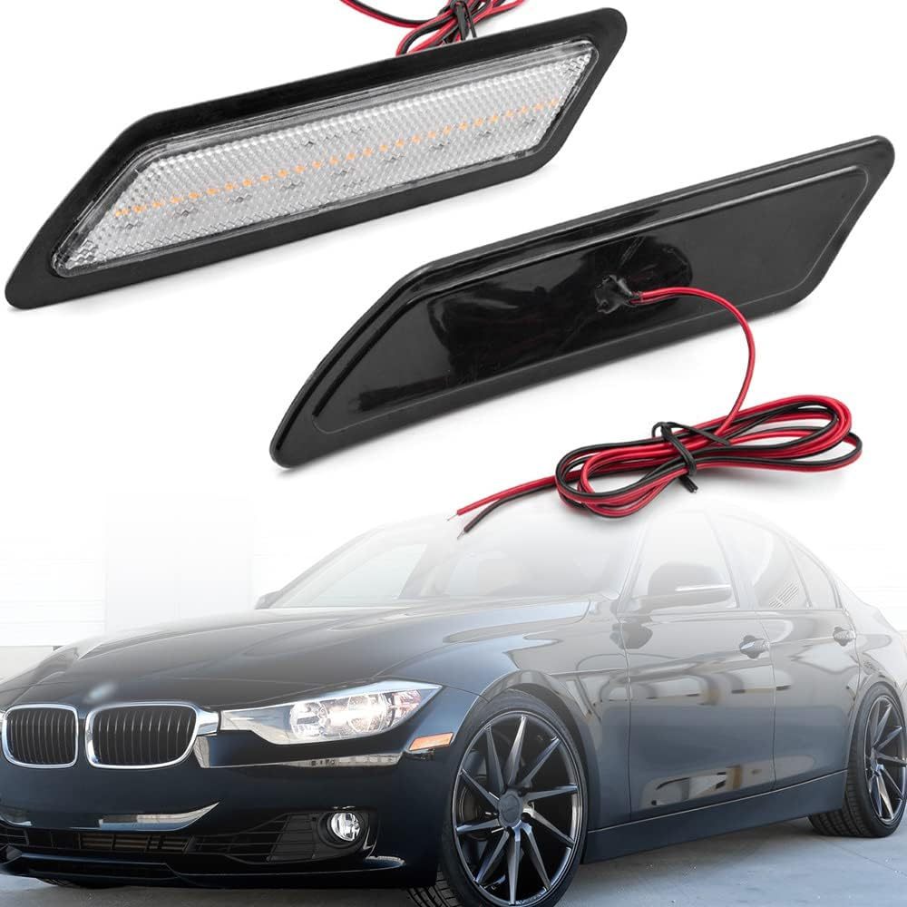 Front Bumper Led Side Markers Compatible w/ 2012-2015 B-M-W F30 F31 Pre-LCI 3 Series 328i Amber Yellow Led Side Marker Repeater Lights Signal Reflector Lamps Replace OEM Amber Reflectors Clear Lens