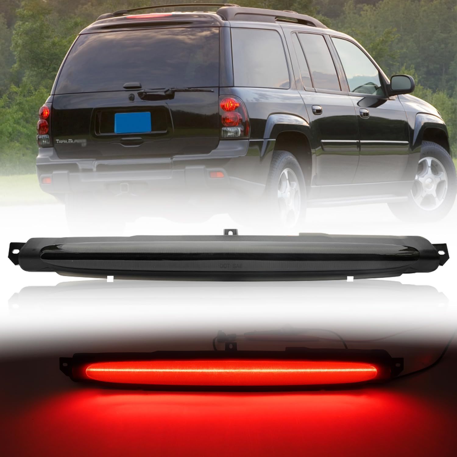 NSLUMO Led Third Brake Light Replacement for Chevy TrailBlazer GMC Envoy 2002-2009 LED 3rd Brake Center High Mount Stop Lamp Smoked Lens Red CHMSL 15201921