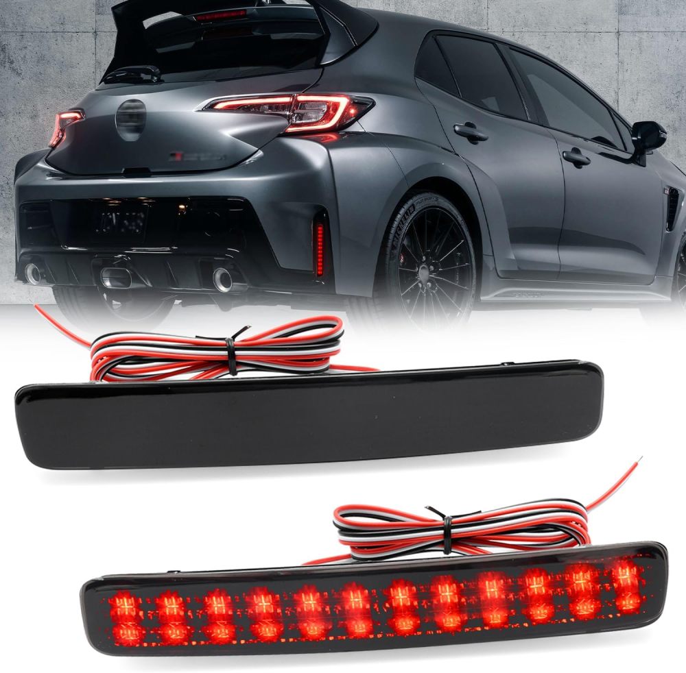 NSLUMO LED Rear Bumper Reflector Lights for 2023 2024 up To'yota GR Corolla Red Led Tail Driving Parking Lamps Full Strip LED Reflector Upgrade Light Kit Smoked Lens