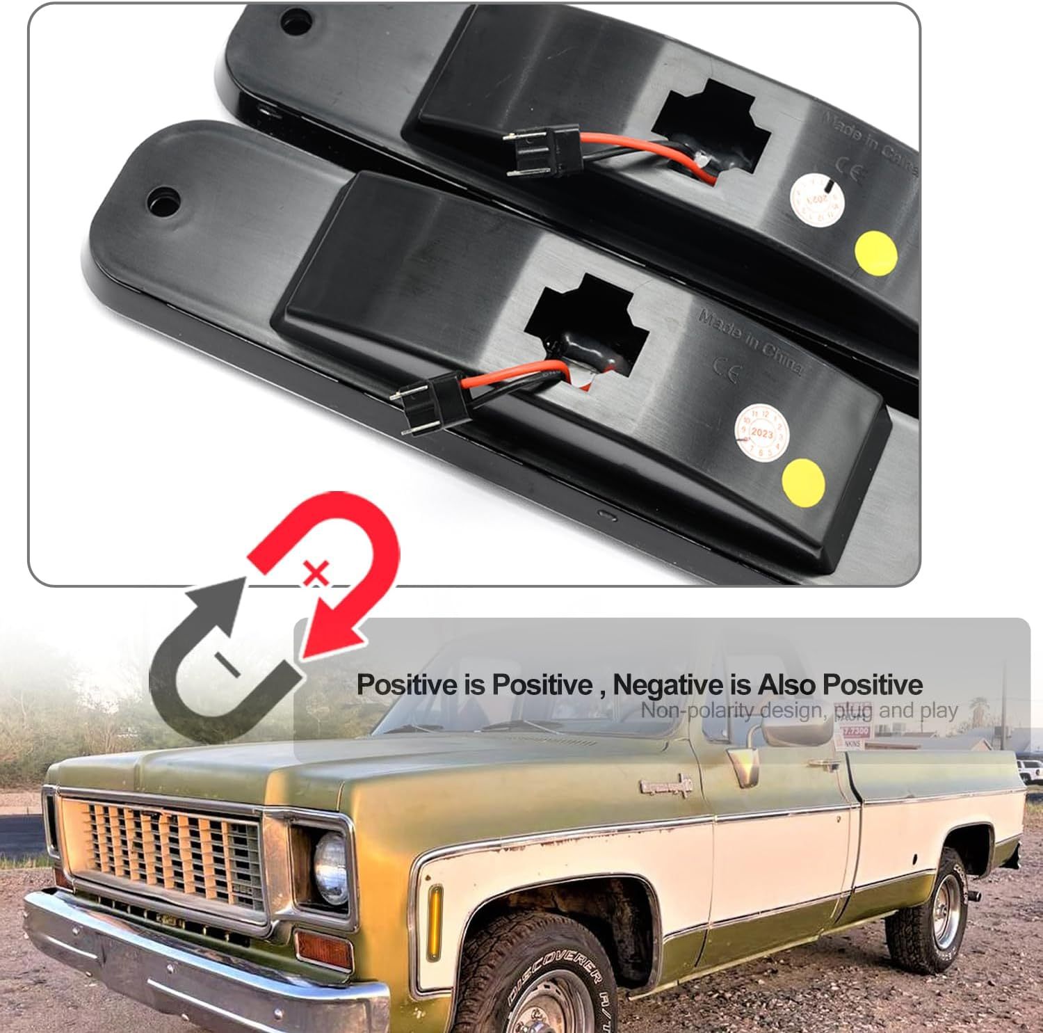 Led Side Marker Lights for 1973-1980 GMC Chevy C/K Series Pickup Trucks K5 Blazer Suburban Amber Led Front Bumper Side Marker Repeater Lamp Kit LH RH Smoked Lens Led Sidemarkers 6270433 6270434