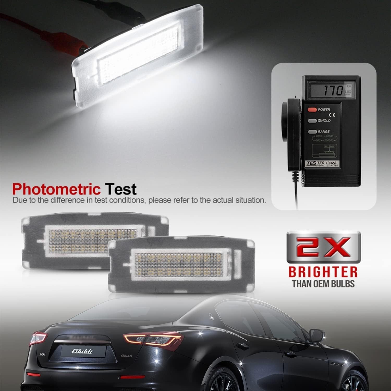 LED License Plate Lights Compatible w/ 2014-2020 Maserati Ghibli M157, OEM Led Number Lamps Replacement Canbus Error Free 6000K 18-SMD Xenon White Led Rear Tag Light Kit Assembly