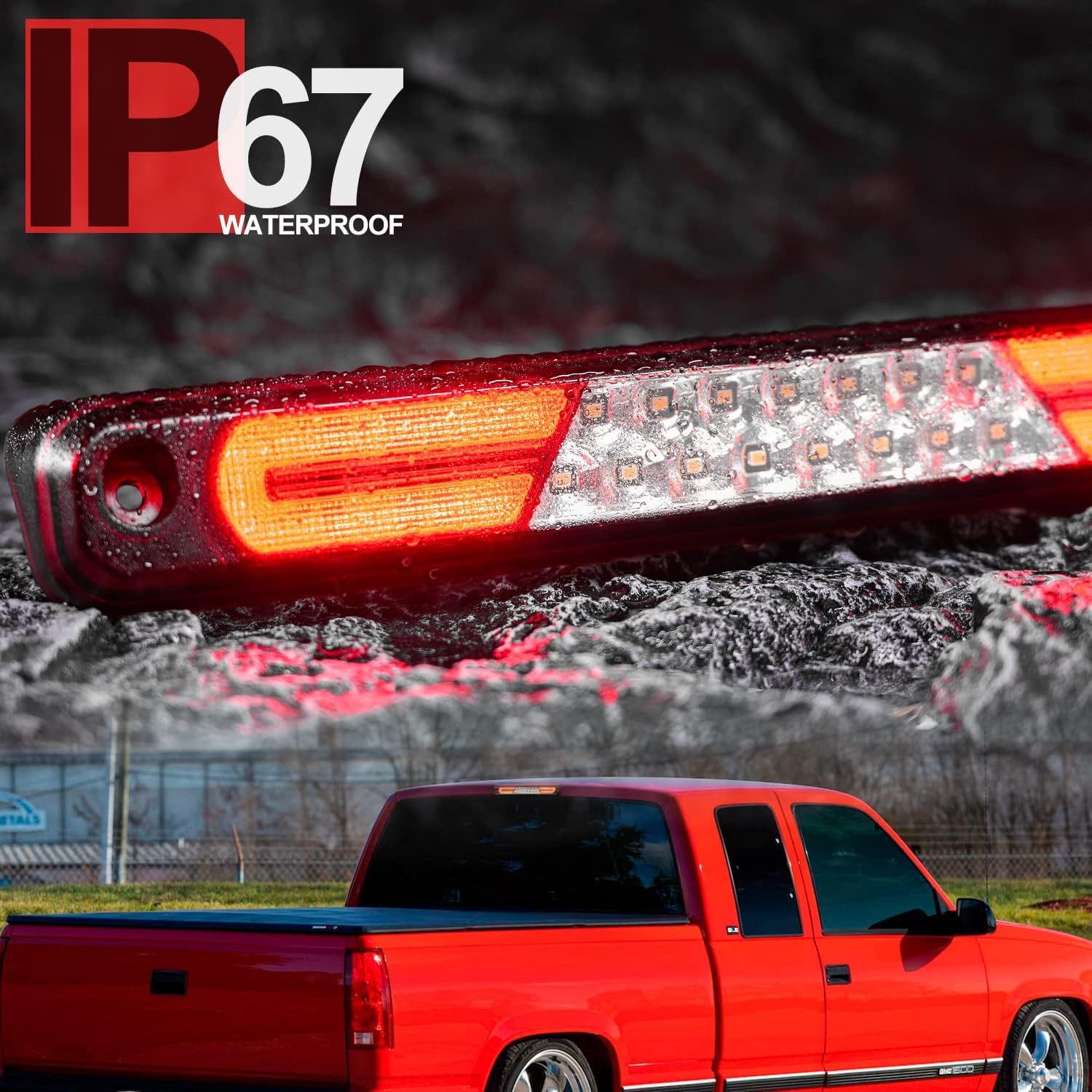 Led Third Brake Light Replacement for 1994 95 96 97 98 99 2000 OBS Chevy C1500 K1500 C/K Extended Cab Trucks GMT400 Red LED 3rd Brake Center High Mount Stop Lamp White Cab Cargo Light Red Lens CHMSL