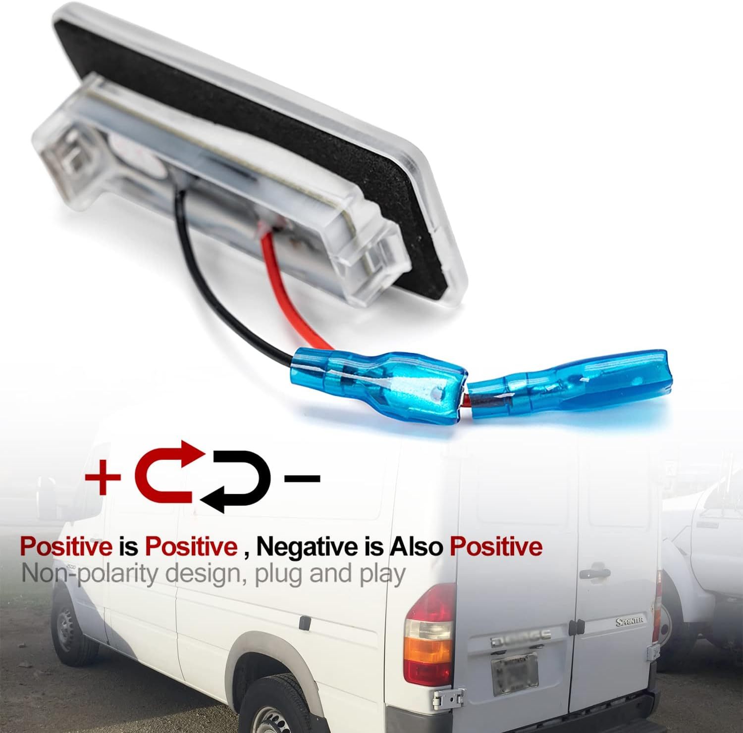 LED License Plate Lights Compatible w/ 2003-2006 Do'dge Sprinter 2500 3500 Van, OEM Led Number Lamps Replacement 6000K 18-SMD Led Xenon White Rear Tag Light Kit Assembly Canbus Error Free