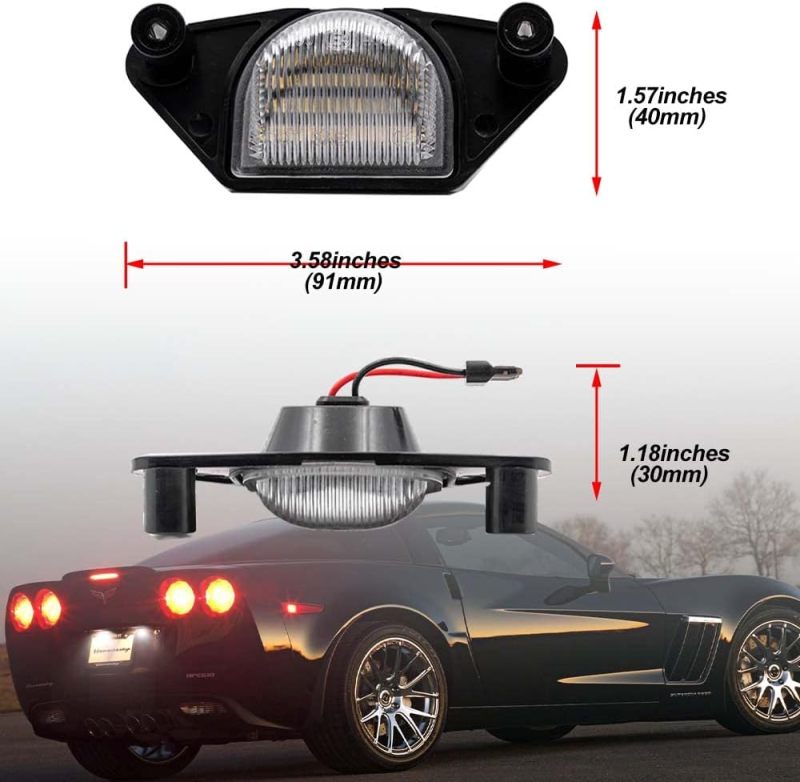 LED License Plate Light Replacement for Chevy Corvette C4 C5 C6 S10 Impala GMC S15, 18SMD Error Free Led Tag Lights OEM Number Plate Lamp Assembly