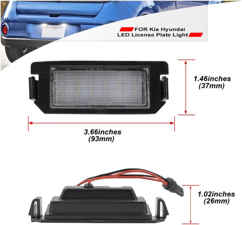 NSLUMO Led License Plate Light Assembly Replacement for 2010-2019 Ki'a Soul Rio Xenon White Led Number Plate Light for 2012-2018 Hyun'dai Veloster